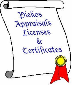 Piekos Appraisals Licenses & Certifications